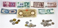 Group of Foreign Paper Currency & Coins