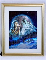 Foil Print Native American Maiden & Wolfs Moon