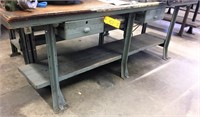 (3) WOOD TOP METAL WORK BENCHES
