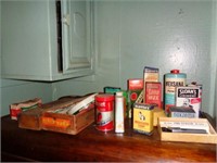 Lot of Advertising Tins, etc on Chest of