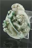 Chinese Large Green & White Jadeite Dragon Pendant