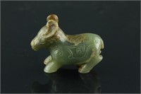 Chinese Old Green Jade Carved Dog 17/18 C.