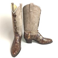 Leather & Snakeskin Boots with Western Trim