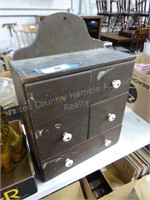 Wood 5 drawer unit with sewing items