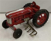 Hubley Red Tractor w/Mounted Cultivator