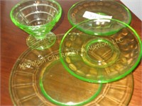 Four Pieces of Green Depression Glass