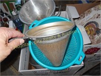 Kitchen Items, including Strainers, Jelly Sieve
