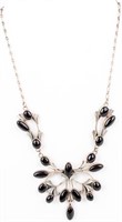 Jewelry Large Sterling Silver Onyx Floral Necklace