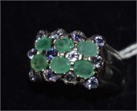 Sterling Silver Ring w/ Emeralds & Tanzanite