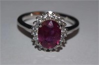 Sterling Silver Ring w/ Ruby & White Stones