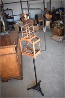 Wooden Bird Cage of Vtg Cast Iron Stand