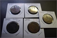(5) Large Cents - 1840, 1842-1845
