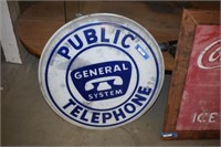 Vtg Round Plastic Public Telephone Sign
