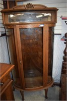 Antique Curved Glass Oak Display Cabinet