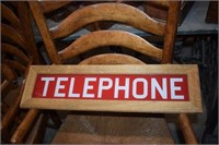 Vtg Glass Telephone Sign in Oak Frame