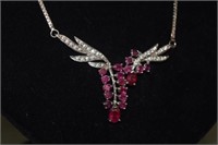 Sterling Silver Necklace w/ Rubies & White