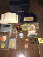 Bulova watch boxes medals Sears token etc