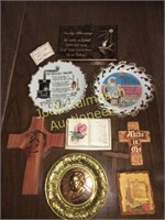 Handcarved wood cross & religious items