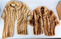 2 Vintage Mink Fur Stoles Autumn Haze Silk Lined