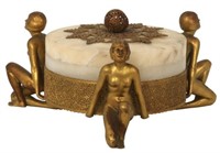 Alabaster Covered Box With Gilt Figures