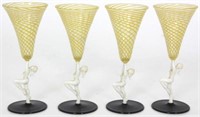 4 Attr. Bimini Figural Nude Stemware Glasses