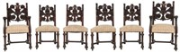 6 Griffin Carved Oak Dining Chairs