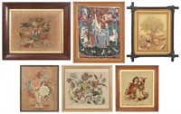 6 Framed Estate Needlepoint Tapestries
