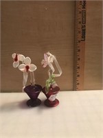 Blown Glass Double Orchid Decoration - Set of 2