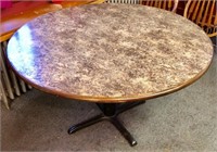 Plymold 54" round oak trimmed Formica style top