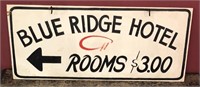 Blue Ridge Hotel "Rooms $3.00" sign, 26"x11"
