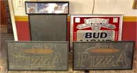 (2) light up pizza signs and a lite beer menu sign