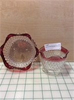 Glass Rose Colored Trim Candy Dish & Bowl