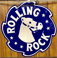 Rolling Rock metal sign, 17" diameter