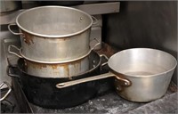 (4) assorted aluminum pots, sauce & stock