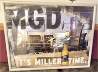 MGD It's Miller Time mirrored sign, 33.5"x23.5"