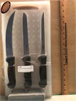 Razor Sharp Ss Knife Set w/ Cutting Board & Stone