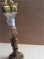 Gold Rose Fligree Vase w/ White Rose & Present