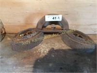 Pair of cast iron sad irons w/ wood detachable