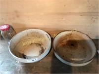 pair of old crock dough bowls
