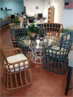 Wicker glass top table with 4 chairs