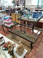 Coffee table and 2 end tables metal and glass