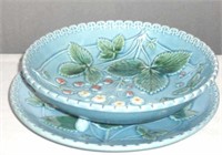 GERMAN MAJOLICA BOWL AND PLATTER  TURQUOISE