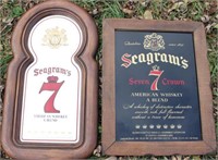 TWO SEAGRAM 7 FRAMED GLASS ADVERTISING SIGNS