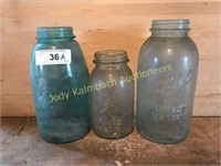2 qt half gallon ball blue fruit jars - pair