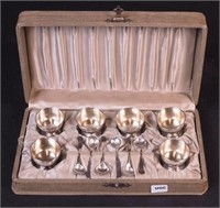 Six silver salt dips marked sterling with
