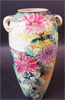 A two-handled 16" Nippon flower vase decorated