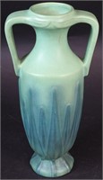 A turquoise and green matte art pottery