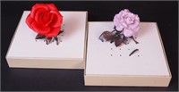 Two porcelain rose figurines marked