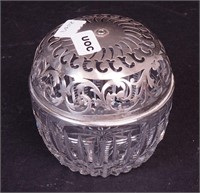 A crystal and sterling silver lidded