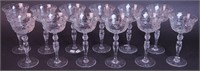 12 rock crystal 7 1/4" wine goblets marked